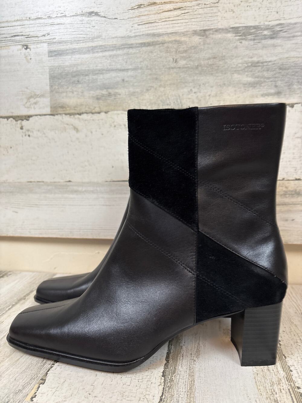 Isotoner Womens 8 Black Leather Suede 1990s Vintage Chunky Heel Ankle Boots NWT